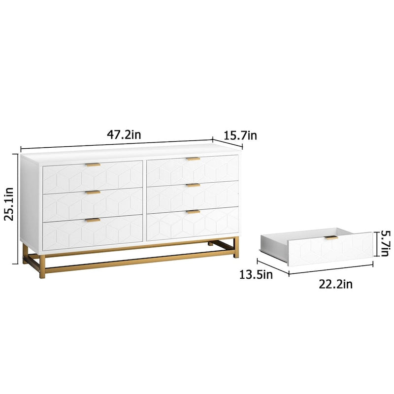 Commode à 6 tiroirs pour chambre à coucher, commode en bois