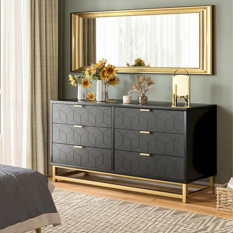 Commode à 6 tiroirs pour chambre à coucher, commode en bois