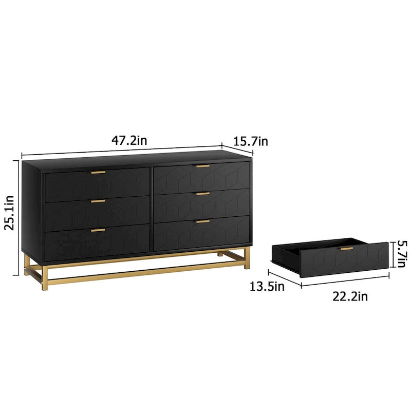 Commode à 6 tiroirs pour chambre à coucher, commode en bois