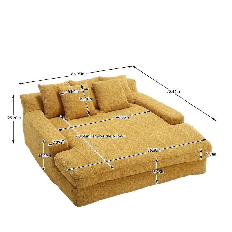 Canapé-lit paresseux 2 places en chenille avec 5 coussins de dossier