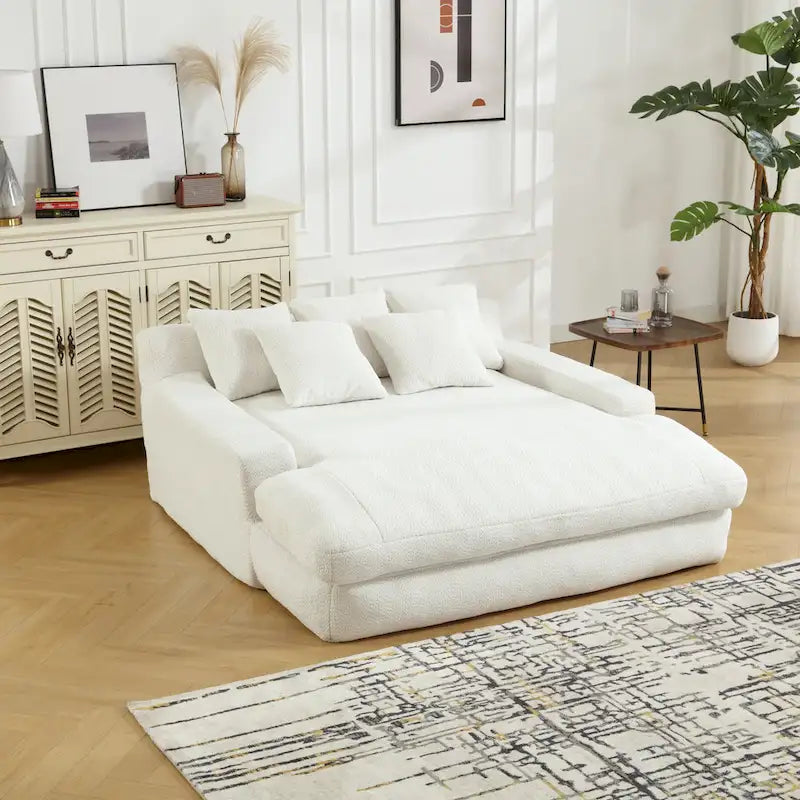 Canapé-lit paresseux 2 places en chenille avec 5 coussins de dossier