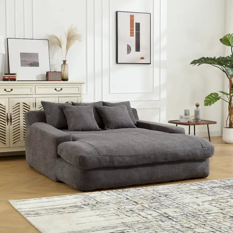Canapé-lit paresseux 2 places en chenille avec 5 coussins de dossier