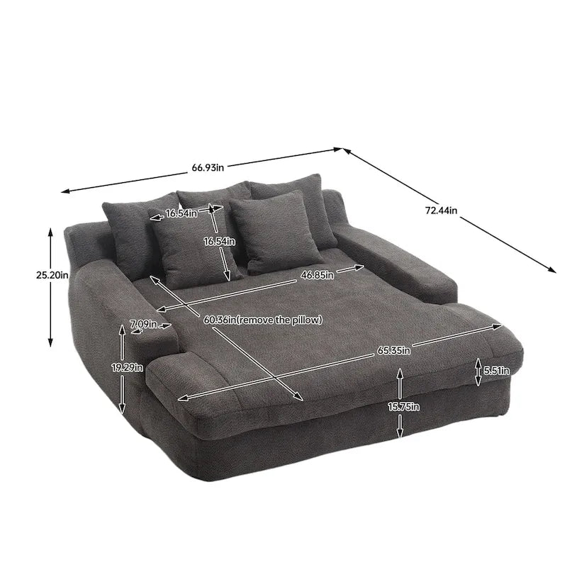 Canapé-lit paresseux 2 places en chenille avec 5 coussins de dossier