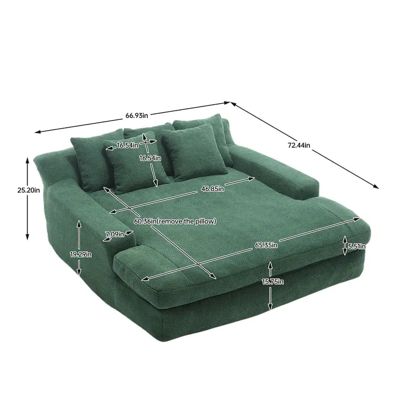 Canapé-lit paresseux 2 places en chenille avec 5 coussins de dossier