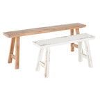 Banc en bois mince vieilli avec petit banc blanc - Lot de 2 marrons