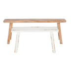 Banc en bois mince vieilli avec petit banc blanc - Lot de 2 marrons