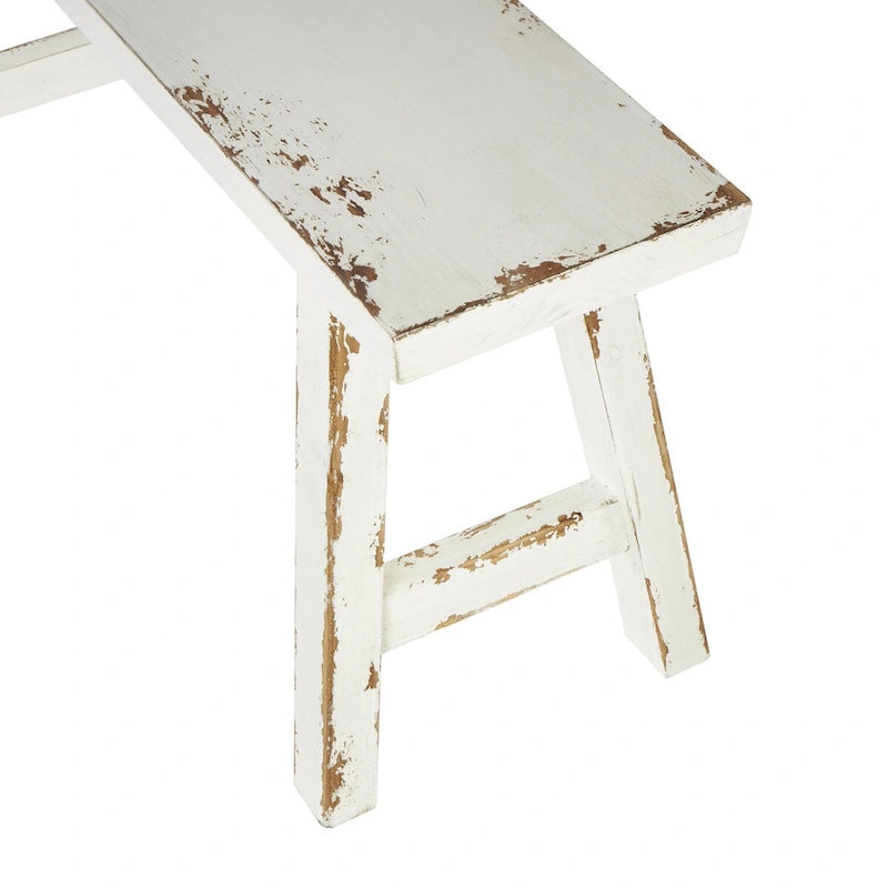Banc en bois mince vieilli avec petit banc blanc - Lot de 2 marrons